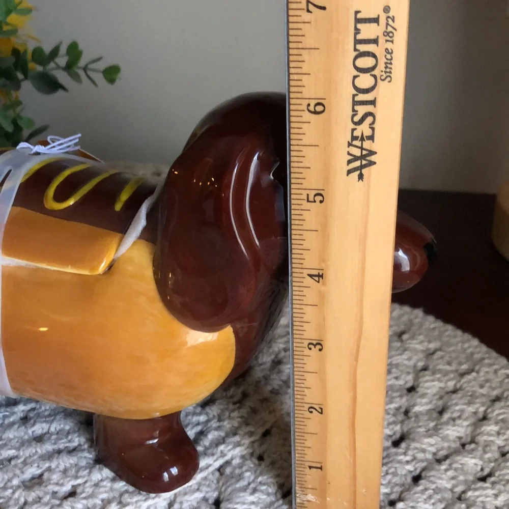 Dachshund Hot Dog Treat Cookie Jar - Brown and Yellow Ceramic
